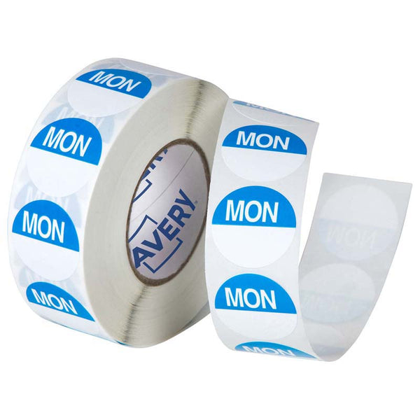 avery labels monday round day 24mm blue white 1000 roll
