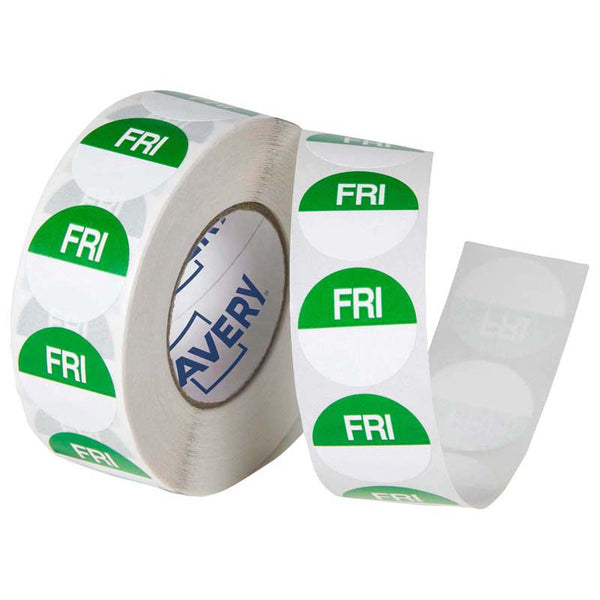avery labels friday round day 24mm green white 1000 roll