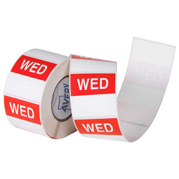 avery labels wednesday square day 40x40mm red white 500 roll