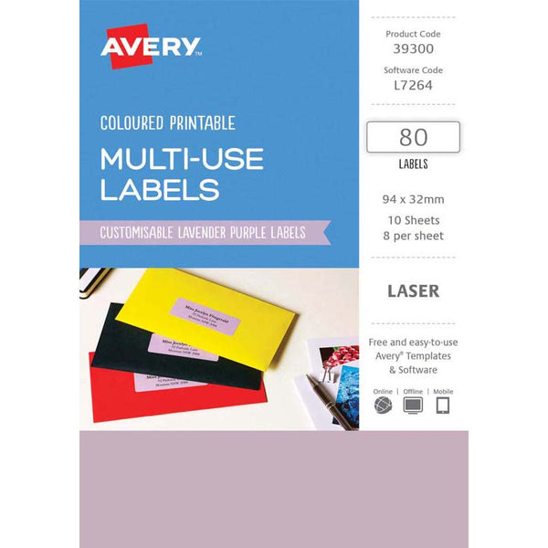 avery labels l7264 32x94mm a5 8up pack of 10#colour_LAVENDER 