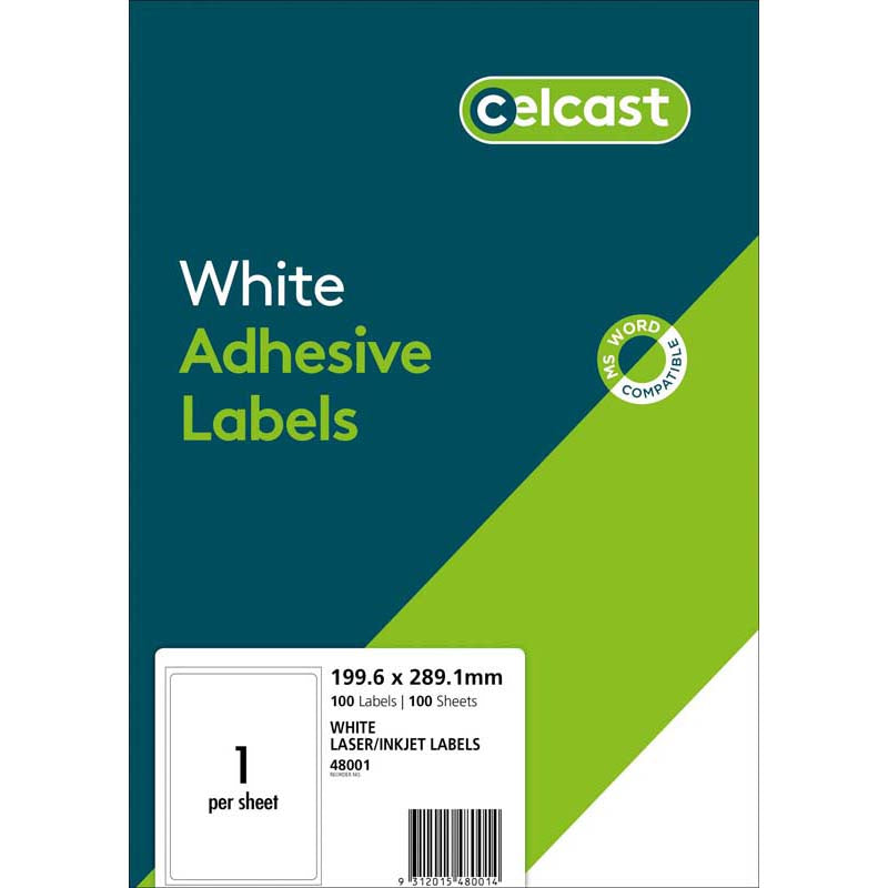 celcast labels a4 1up 199.6 x 289.1mm 100 sheet