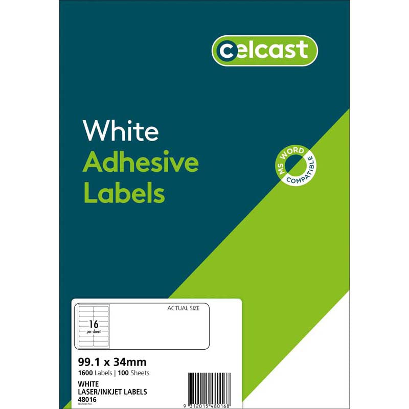 celcast labels a4 16 up 99.1 x 34mm 100 sheet