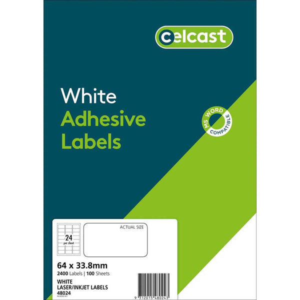 celcast labels a4 24 up 64 x 33.8mm 100 sheet