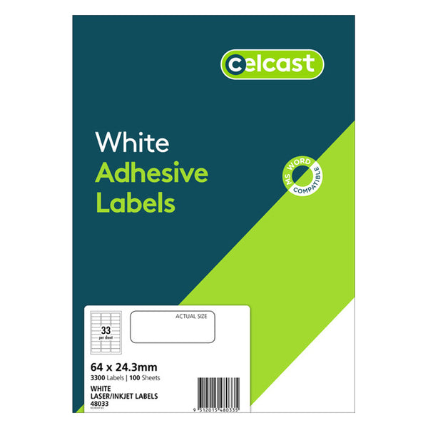 celcast labels a4 33up 64 x 24.3mm 100 sheet
