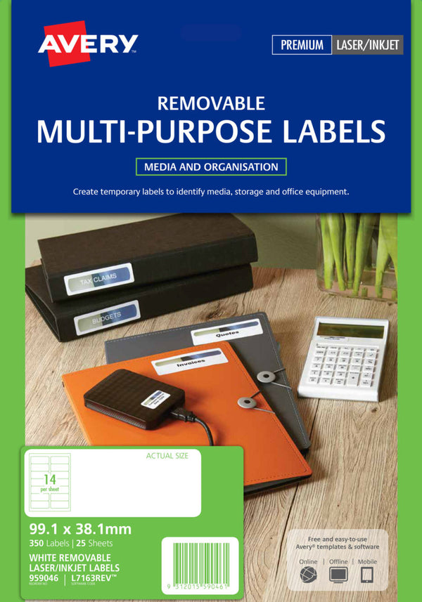 avery multi-purpose laser/inkjet label l7163 rev-25 99.1x38.1 25 sheets