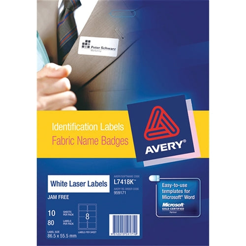avery label fabric name badges 86.5 x 55.5mm 15 sheets