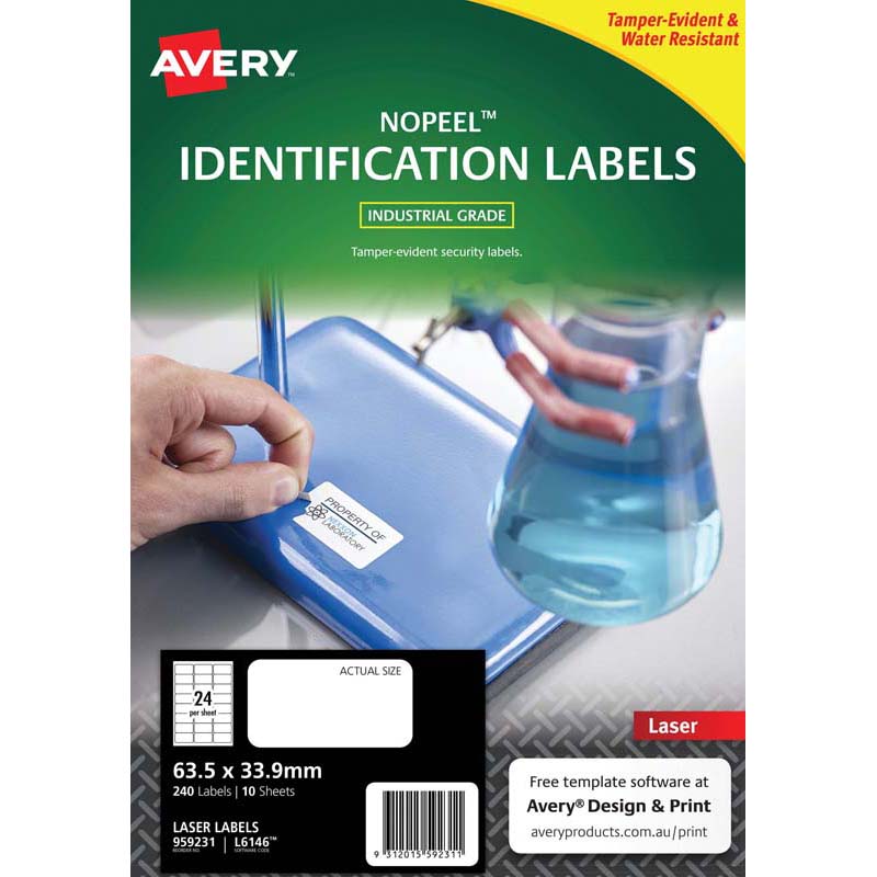 avery no peel identification labels l6146 white 24up 10 sheets laser 63.5x33.9mm