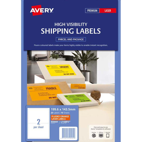avery shipping label 2up 10 sheets laser 199.6x143.5mm#colour_FLUORO ORANGE