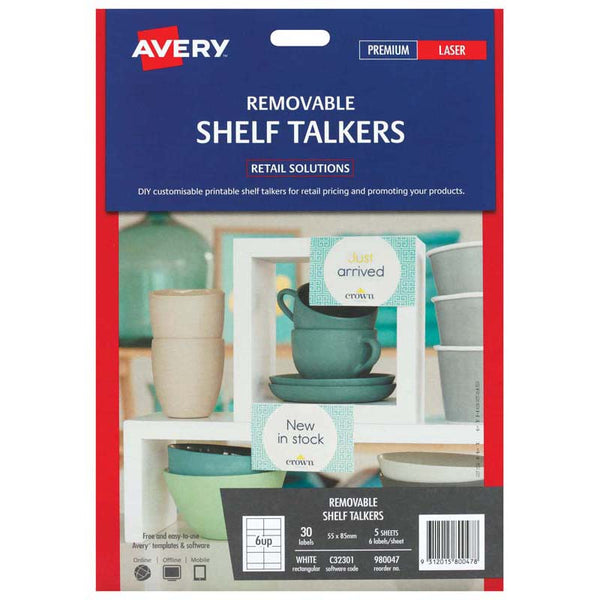 avery laser shelf talkers c32301 removable 55x85mm 6up 5 sheets