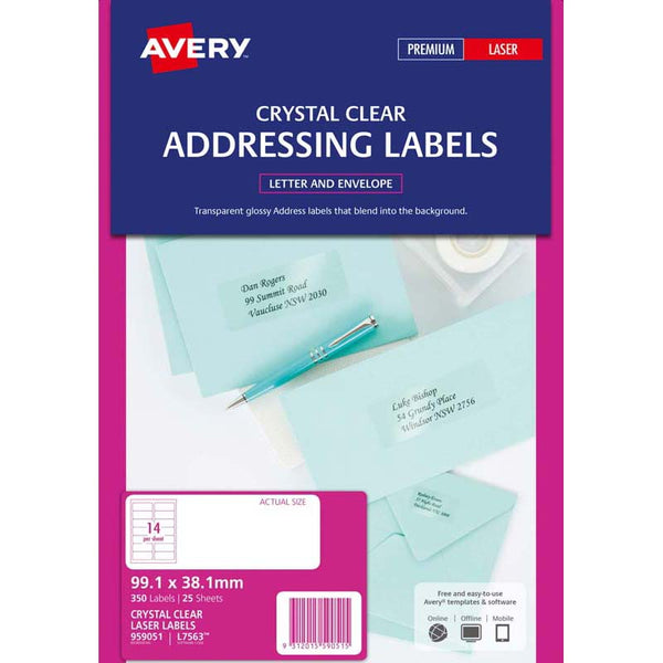avery addressing laser labels l7563-25 clear 25 sheets