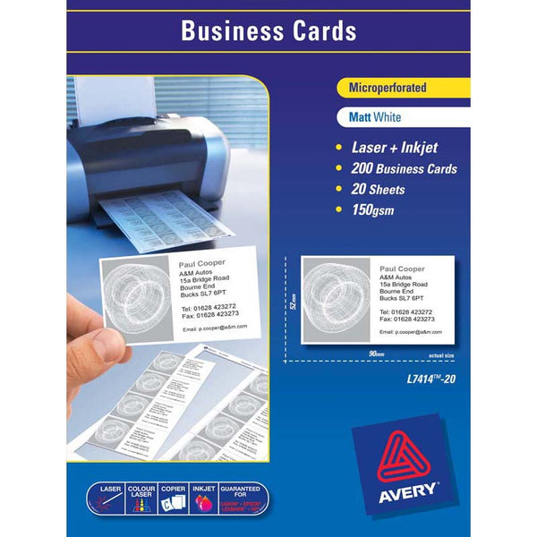avery business cards l7414-20 20 sheets inkjet laser