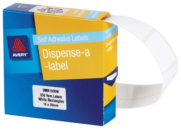 avery self adhesive label dispenser dmr1930w 19x30mm white 550 pack