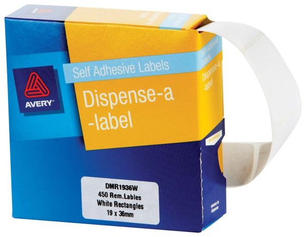 avery self adhesive label dispenser dmr1936w 19x36mm white 450 pack