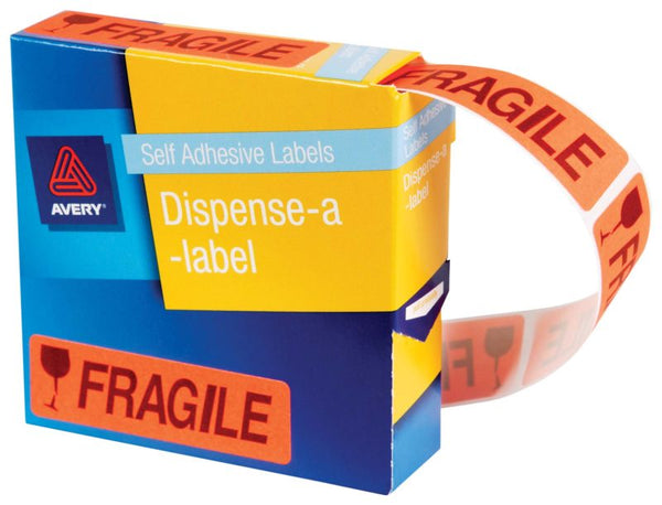 avery self adhesive label dispenser dmr1964fr fragile 19x64mm 125 pack