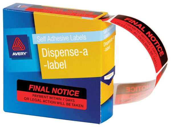 avery self adhesive label dispenser dmr1964r3 final notice 19x64mm 125 pack