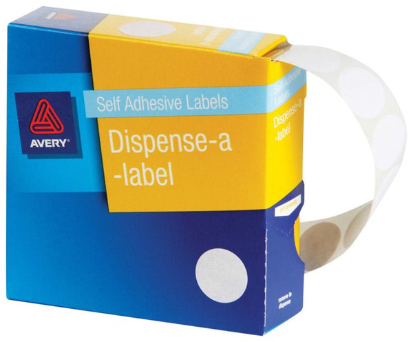 avery self adhesive label dispenser dmc18w white round 18mm 900 pack