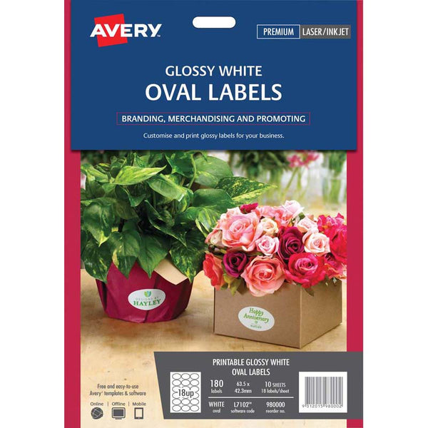avery label l7102 oval white glossy 18up 10 sheets