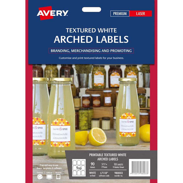 avery arched textured labels 10 sheets 9up white