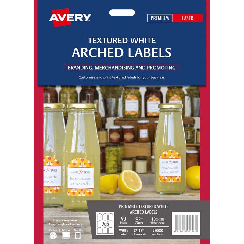 avery arched textured labels 10 sheets 9up white