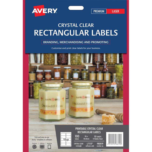 avery label l7113 rectangular crystal clear 10up 10 sheets