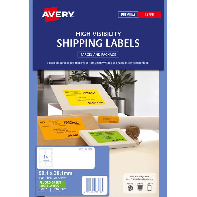 avery shipping laser labels 14 up 25 sheets 99.1x38.1mm