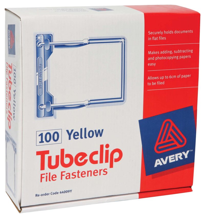 Avery Clip File Fastener Yellow 100 Pack | Hobby Land