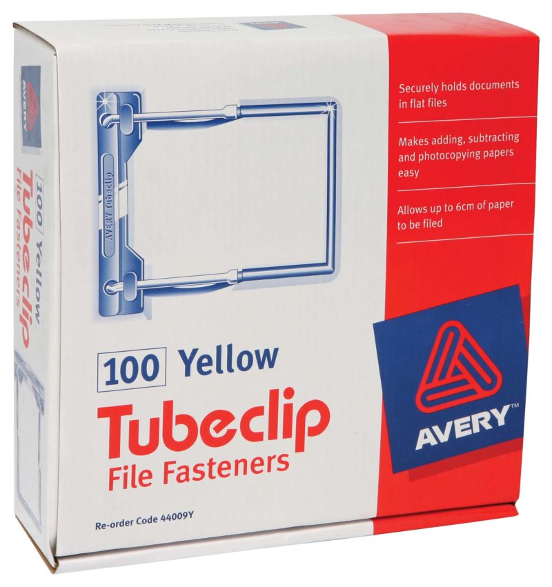 avery clip file fastener yellow 100 pack