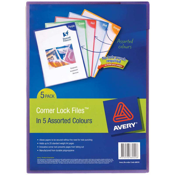 Avery Colour Lock Files A4 Assorted Pack Of 5