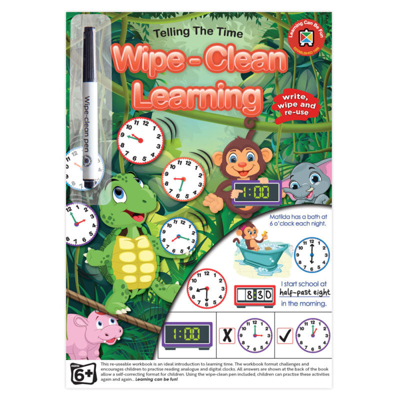Learning Can Be Fun Wipe Clean Learning Book Telling The Time With Marker