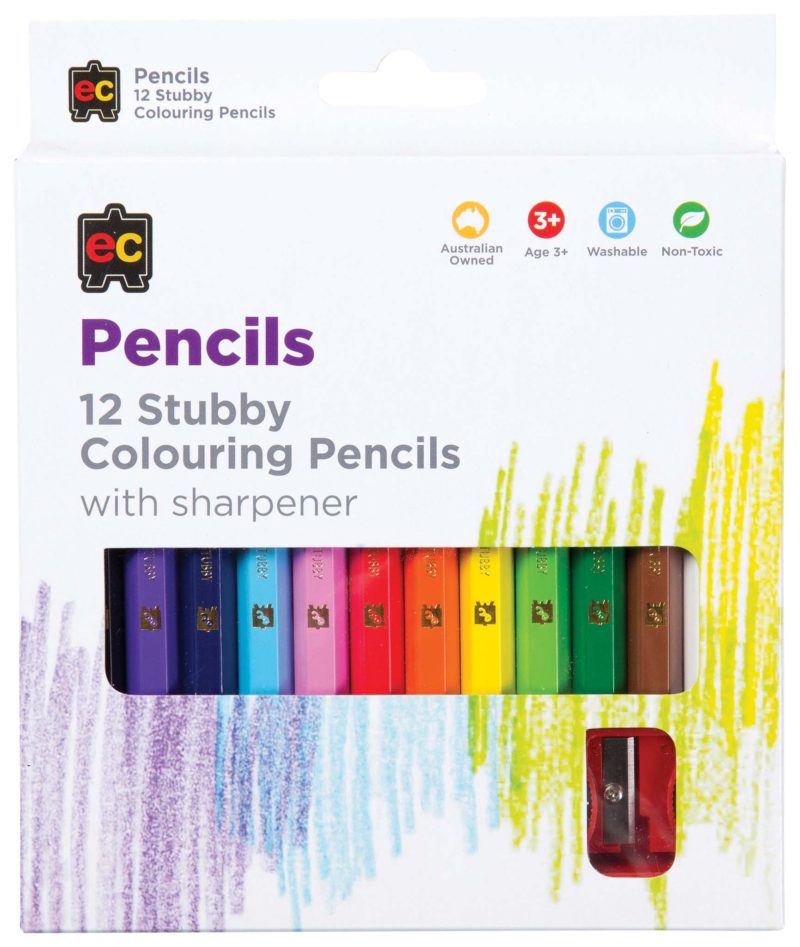 EC Coloured Pencils Stubby 12 Pack Plus Sharpener