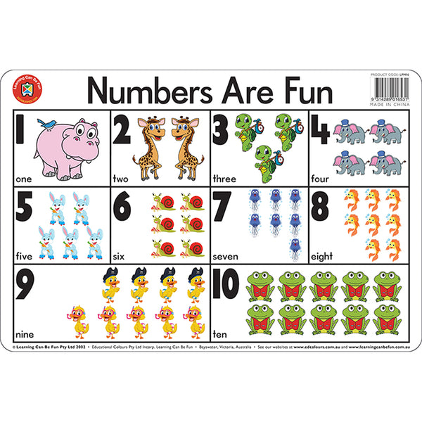 learing can be fun wipe and clean placemat desk numbers are fun non-toxic size 44cm x 29cm