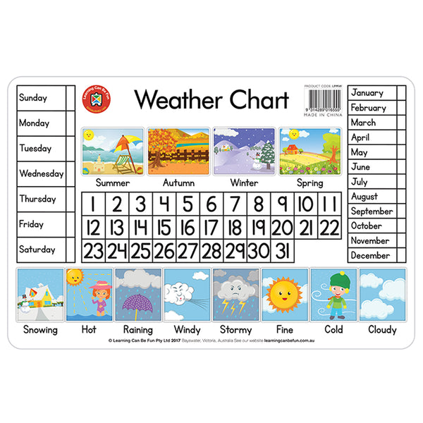 Learning Can Be Fun Placemat Desk Weather Chart