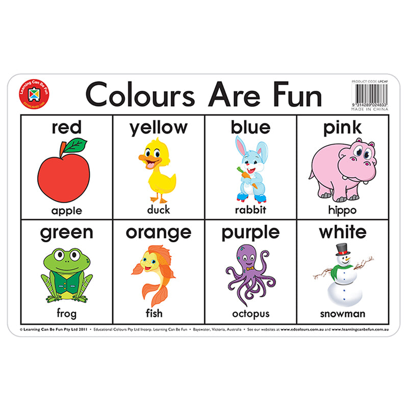 learing can be fun wipe and clean placemat desk colours are fun non-toxic size 44cm x 29cm