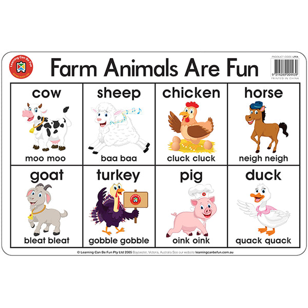 Learning Can Be Fun Farm Animals Are Fun Desk Placemat