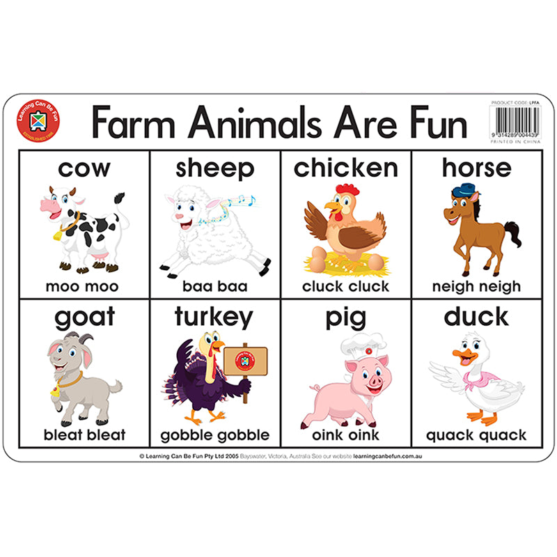 Learning Can Be Fun Farm Animals Are Fun Desk Placemat