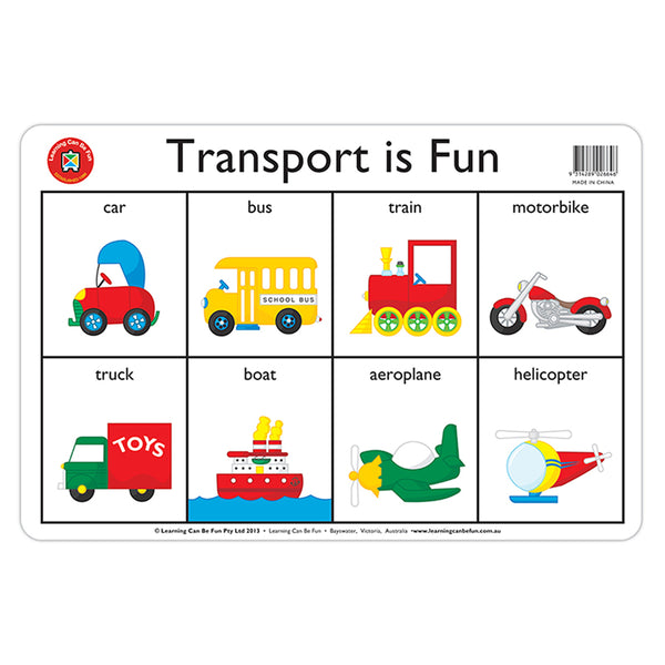 Learning Can Be Fun Placemat Desk Transport Is Fun