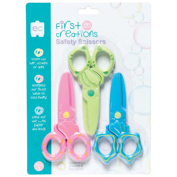EC First Creations Kids Safety Scissors Set Of 3 Pink Green Blue
