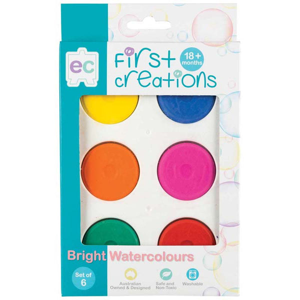 EC First Creations Bright Non Toxic Washable Watercolour Blocks Set Of 6 Colours