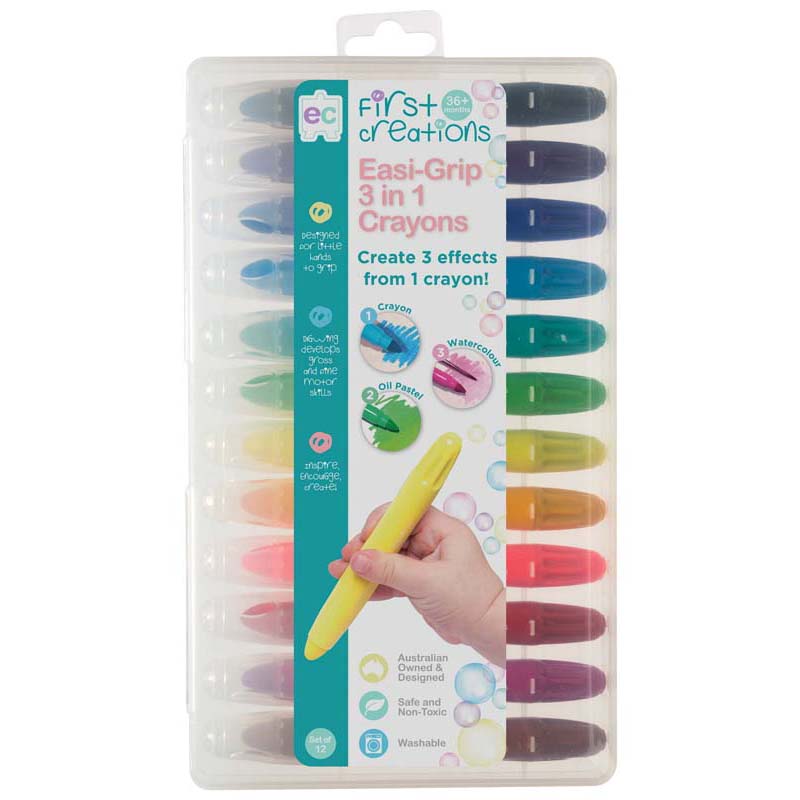 EC First Creations Easi Grip 3 In 1 Non Toxic Washable Crayons Set Of 12