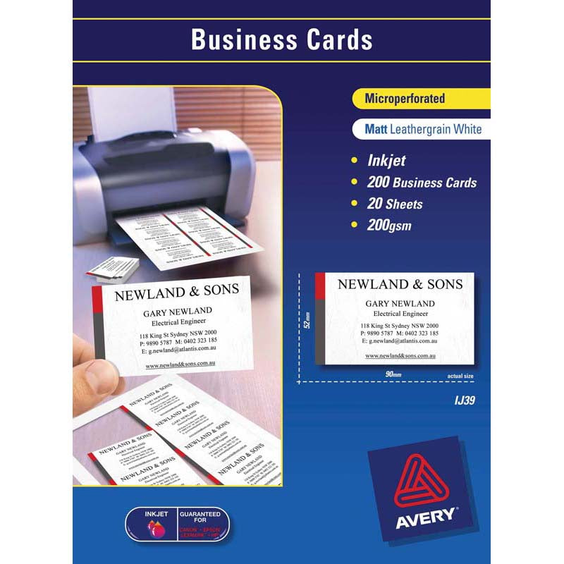 avery business cards ij39 leathergrain 200gsm 20 sheets inkjet
