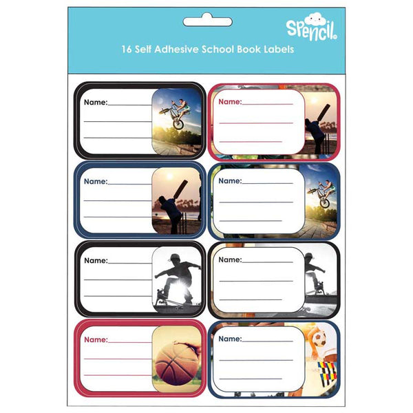 spencil sports collage name & subject labels sheet of 16