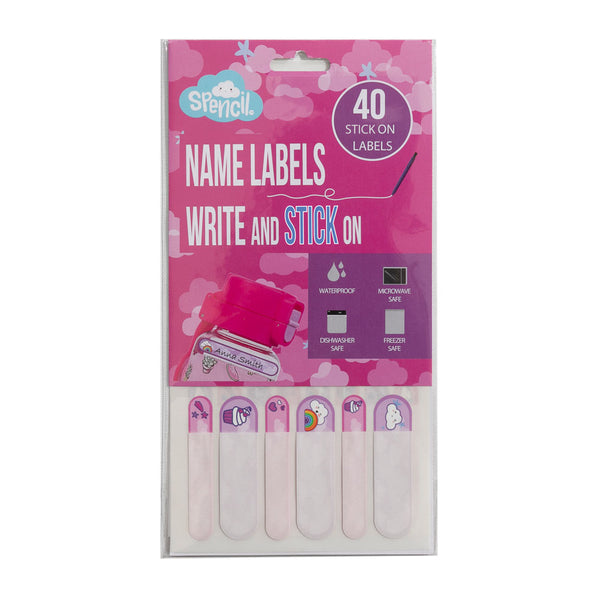 spencil write and stick on name labels 40 pack#colour_PINK