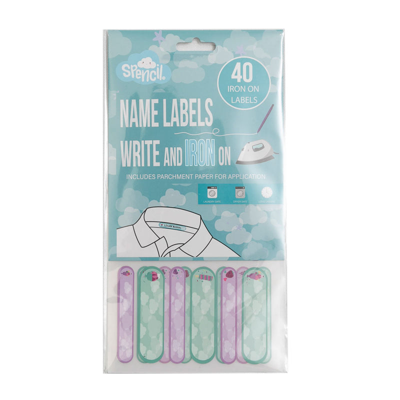spencil write and iron on name labels 40 pack WHITE
