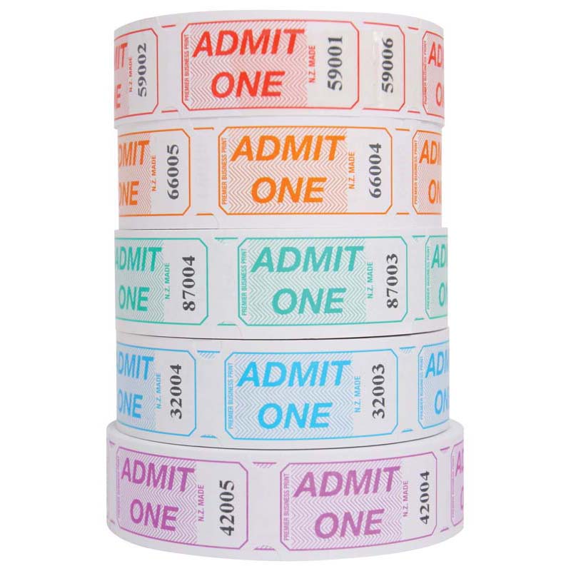 Globe Admit One Tickets Assorted Colours Single Roll