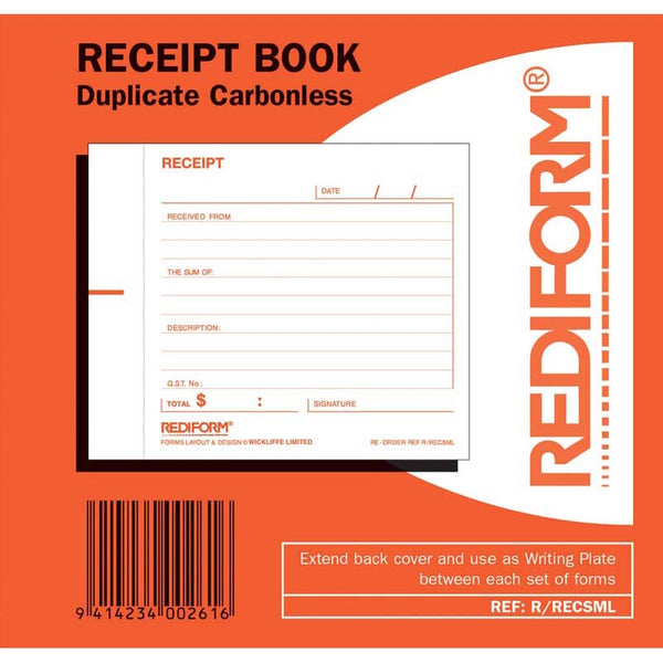 Rediform Book Receipt Small R/recsml Duplicate 50 Leaf
