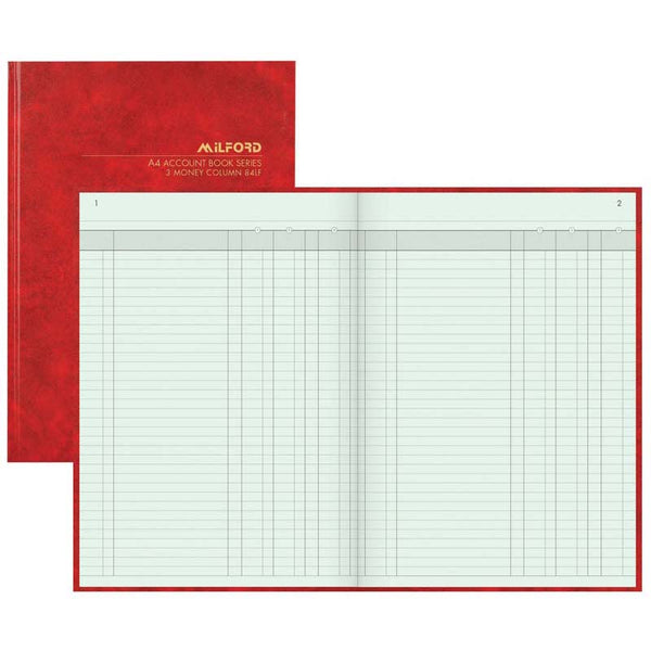 Milford A4 84lf 3 Money Column Account Book Hard Cover