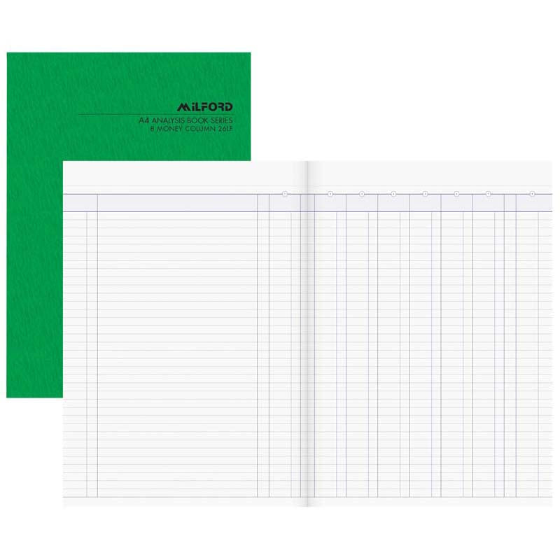 milford a4 8 money column 26 leaf limp analysis book
