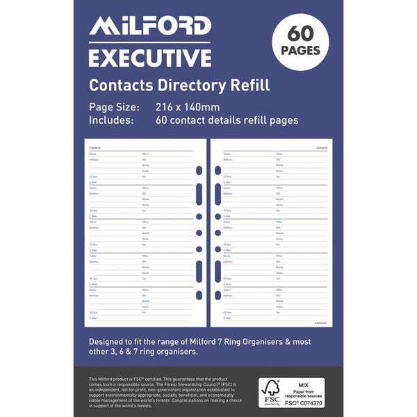 Milford Executive Contacts Refill 60 Page