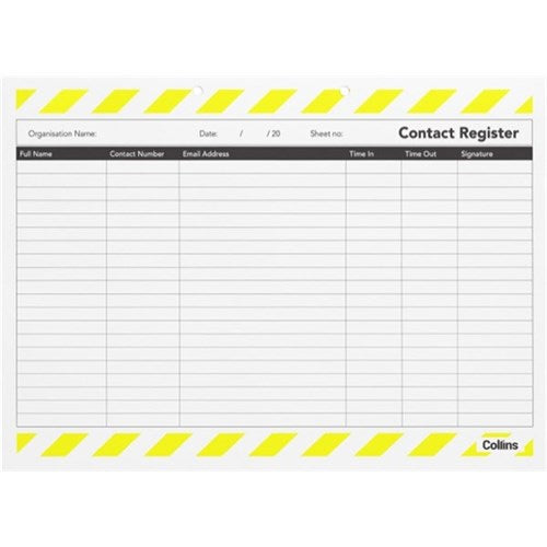 collins contact tracing register pad 245x297MM 50 leaf