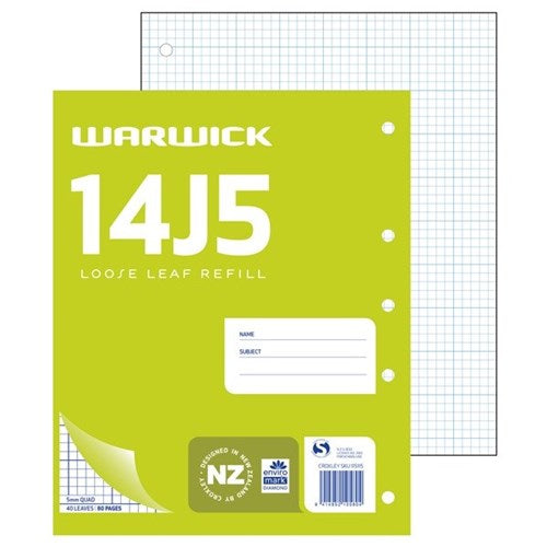 warwick refill 14j5 loose leaf 40 leaf 5MM quad 255x205MM